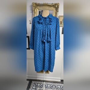 Anna Sui Blue and Black Floral Dress